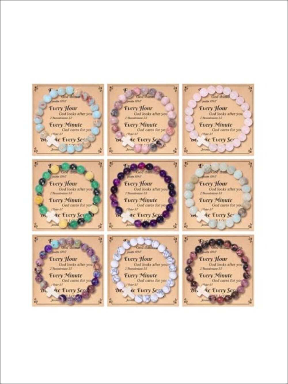 MOZAKA Cross Beaded Bracelets Set Natural Gemstone Inspirational Stretch Jewelry